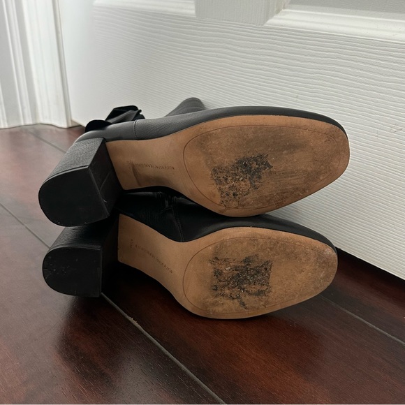 Size 8.5 Joyce Azria Black Bow Detail Block Heel Boots Booties - Picture 7 of 8